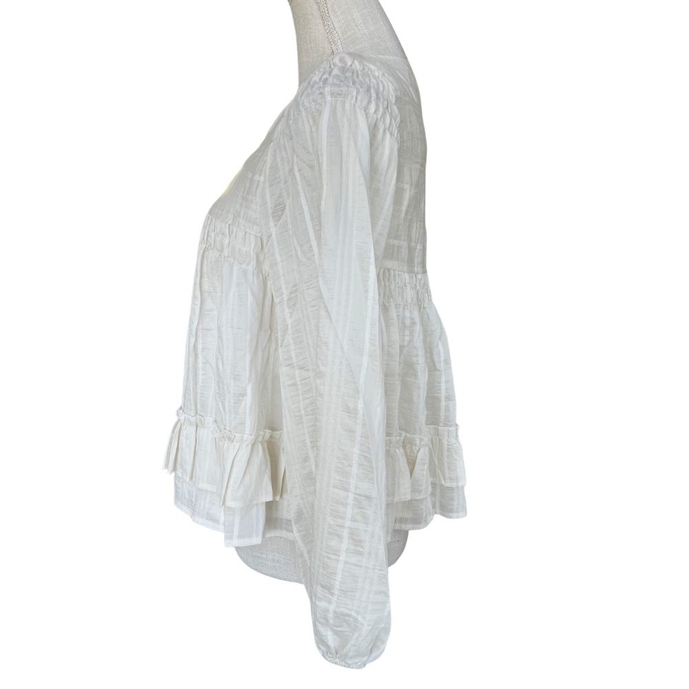 Ruffle Hem Peasant Blouse in Ecru - Picture 6 of 16